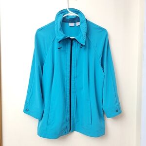 Chico's Zenergy Size 2 [12/14] Vibrant Teal Blue Rain Utility Jacket Windbreaker